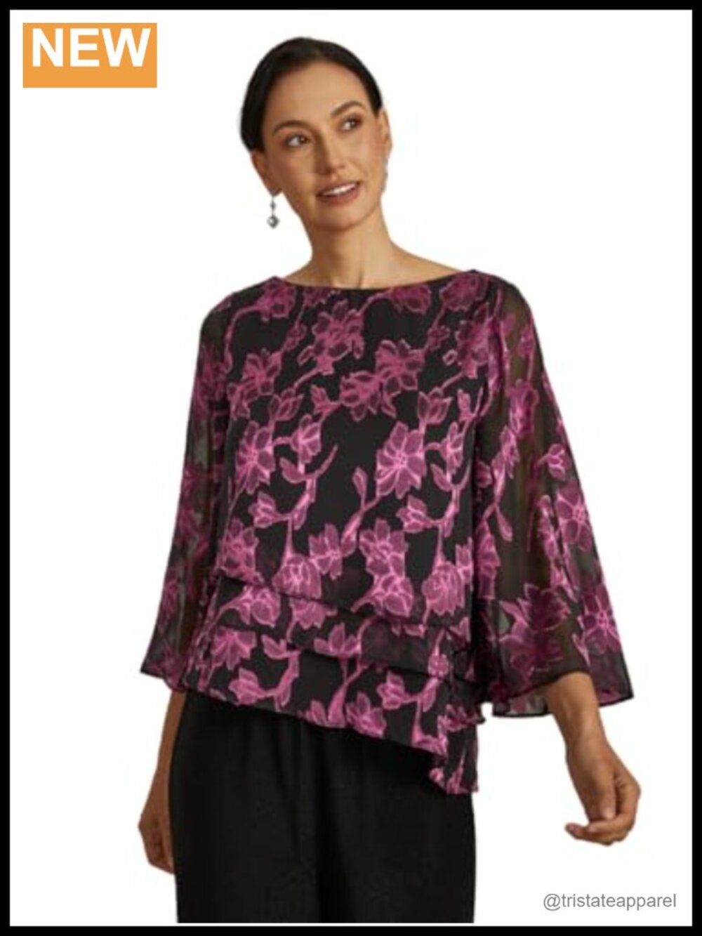 Women's Floral Jacquard Chiffon Blouse Bell Sleeve Ruffle Dressy Casual Top
